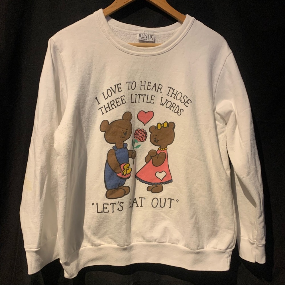 Vintage Bears Eat Out Crewneck Sweatshirt USA Funny Sz XL Womens 20x25